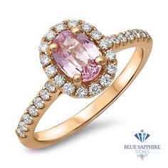 1.14ct Oval Pink Sapphire Ring with Diamond Halo in 18K Rose Gold Wedding Rings Pink, Pink Diamond Rings, Wedding Rings Pink Sapphire, Oval Sapphire Engagement Ring, Indian Diamond Jewellery, White Gold Sapphire Ring, Pink Sapphire Ring Engagement, Infinity Wedding, White Sapphire Engagement Ring