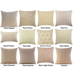 the different types of pillows that are available in various colors and sizes, including beiges,