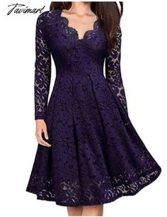 Tavimart Autumn Winter Women V-Neck Lace Flower Elegant Casual Dress Lined Long-Sleeved Fashion Lady A-Line Formal Evening Gowns Dress Details Images Low Waisted Pants, Elegant Casual Dress, Evening Gown Dresses, Elegant Casual, Fashion Lady, Lace Flower, Evening Gowns Formal, Khaki Color, Lace Flowers