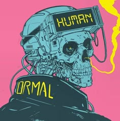 a drawing of a human skull with headphones on and the words human written above it