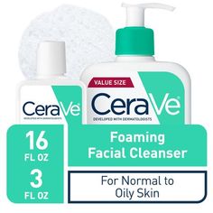 CeraVe Foaming Face Wash, Daily Face Cleanser for Normal to Oily Skin has a unique formula with three essential ceramides (1, 3, 6-II) that cleanses and removes oil without disrupting the protective skin barrier. Gentle foaming action refreshes and cleanses skin, including removing excess oils. Size: 19 oz.