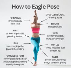 a woman doing yoga poses with the words how to eagle pose