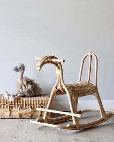 Rattan Rocking Horse for Bohemian Nursery | Poppie Toys Columbia House, Bohemian Mama, Wooden Camera, Rattan Design, Vintage Rattan, Plan Toys, Modern European, Kid's Bedroom