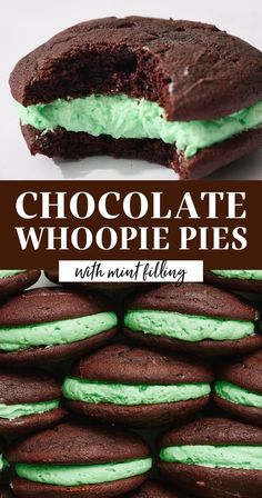 chocolate whoopie pies with mint filling are the perfect dessert to serve for st patrick's day