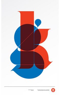 a poster with the letter b in red, blue and orange colors on it's side