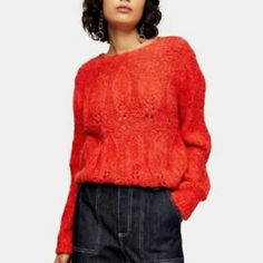 Top Shop New With Tags. Wool Blend Orange Petal Point Cable Knit Sweater Brand: Topshop Color: Orange Size: 8-10 Measurements Are Taken From Flat Lay And Are Approximate. Pit To Pit: 23” Shoulder To Hem: 26” Material: 63% Acrylic, 22% Polyester, 8% Wool, 7% Polyamide Like Or Bundle For Additional Discount. Theme: Casual, Weekend, Sexy, Cable Knit, Cozy, Comfy, Soft, Party, Winter, Holiday, Warm Inv# Sb1 Wide Sleeve Sweater, Chunky Cable Knit Sweater, Boucle Sweater, Pointelle Sweater, Cropped Knit Sweater, Oversized Knitted Sweaters, Fall Clothes, Open Knit Sweater, Ribbed Knit Sweater