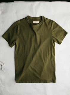 olive knit midweight crew Imogene And Willie, Imogene Willie, Denim T Shirt, Perfect Jeans, Nashville Tn, Graphic Tee Shirts, Sweater Jacket, Made In The Usa, Olive Green