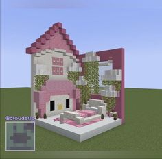 a pink and white house is shown in minecraft