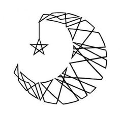 a black and white drawing of a star in the middle of a circular shape with lines