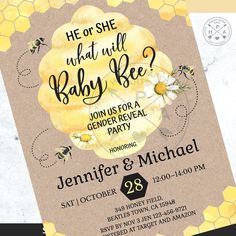 a bee themed baby shower party with honeycombs and daisies