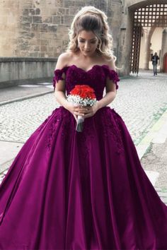 Purple Ball Gown Wedding Dress, Colored Prom Dresses, Champagne For Wedding, Ball Gown Wedding Dress Lace, Wedding Gown Off Shoulder, Purple Ball Gown, Purple Prom Dresses, Dresses For Wedding Party, Summer Dress Pink