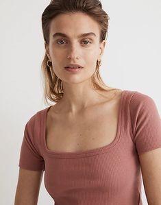 Square-Neck Crop Tee in Sleekhold Casual Ribbed Square Neck Top, Trendy Ribbed Crop Top With Square Neck, Ribbed Square Neck Fitted Top, Trendy Ribbed Square Neck Tops, Trendy Ribbed Tops With Square Neck, Hometown Heroes, Student Teacher, Summer Fits, Social Responsibility