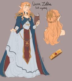 a drawing of queen zelda from the legend of zelda and her hair is blonde