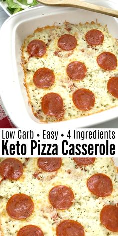 low carb easy 4 ingredient keto pizza casserole with cheese and pepperoni