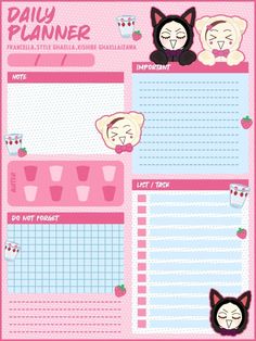 the daily planner with cats and cupcakes on it