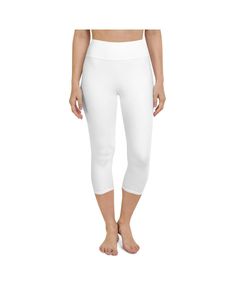 Solid White Yoga Capris Gearbunch White Capri Bottoms For Summer, White Summer Capri Bottoms, White Compression Yoga Pants For Sports, White Compression Yoga Pants With Moisture-wicking, White Casual Moisture-wicking Yoga Pants, White Compression Moisture-wicking Bottoms, White Stretch Capri Bottoms, Casual White Moisture-wicking Yoga Pants, Fitted White Bottoms With Moisture-wicking