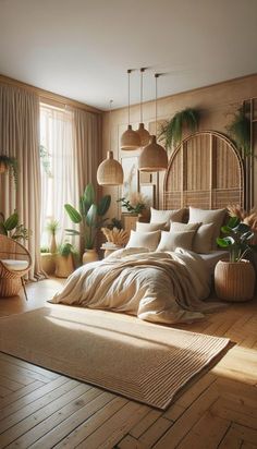 Cream Tone Bedroom, 4×4 Bedroom Design, Earthy Tones Decor, Tulum Style Bedroom, Cozy Earthy Bedroom Relaxing, Natural Colour Bedroom, Bali Bedroom Inspiration, Wicker Bedroom Ideas, Bohemian Minimalist Bedroom