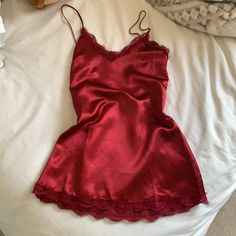 Great Condition With Tags Tiny Rips On The Top Back Where The Tag Is On The Other Side Of Cute Red Sleepwear, Red Lingerie Dress, Silk Nightwear Romantic, Sleepwear Women Nightwear, Lovers And Friends Dress, Short Slip Dress, Red Pajamas, Red Slip Dress, Lacey Dress