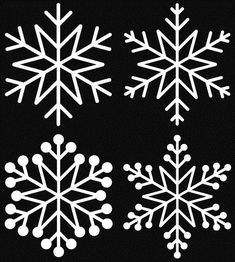 four snowflakes are shown on a black background