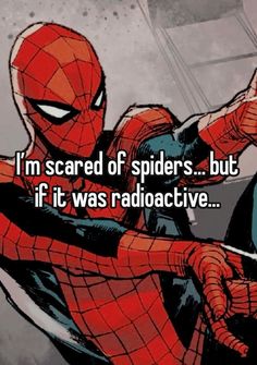 spider - man with the caption i'm scared of spiders but if it was radioactive