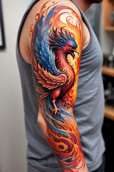 a man with a colorful tattoo on his arm