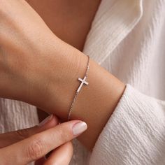 ✝ 9 2 5 K   S T E R L I N G   S I L V E R   C R O S S   B R A C E L E T ✝ ⛪ We are happy to make the first perfectly elegant cross bracelet. The completely handmade 925K silver bracelet will add elegance to you or your loved ones both in your daily life and in your special moments. We are sure that it will be a very special gift and that the people you care about and love will love this bracelet very much. This bracelet, which will symbolize your faith on your religious days, is carefully produc Christian Jewelry For Women Bracelets, Christian Jewelry For Women, Silver Cross Bracelet, Christian Gifts For Women, Communion Gifts, Bracelet Dainty, Bracelet Women, 13th Birthday, Christian Jewelry