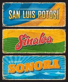 Mexico signs of San Luis Potosi, Sinaloa, Sonora Logo Banners, Cityscape Photos, Nature Backgrounds, Photo Template, Background Banner, Travel Lifestyle, Landscape Photos, Business Travel, Vector Logo