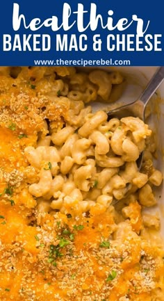 baked macaroni and cheese in a white casserole dish