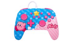 a pink and blue game controller on a white background