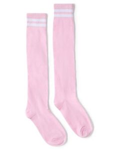 Add a stunning accent to your favorite outfit when you wear these White Stripe Pink Knee High Socks. These stylish socks are exactly what you need to complete your look! Material: Polyester, spandex Care: Machine wash Imported Trendy Spring Socks, Trendy Pink Knee-high Socks For Spring, Comfortable Pink Knee-high Socks, Pink Casual Knee-high Socks, Comfortable Knee-high Pink Socks, Casual Pink Knee-high Socks, Pink Fitted Knee-high Casual Socks, Pink Fitted Casual Knee-high Socks, Casual Pink Hosiery For Winter