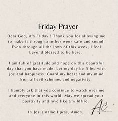 a poem written in black and white on paper with the words friday prayer above it