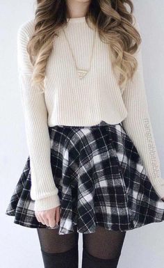 Rok Outfit, Cute Skirt Outfits, Trendy Skirts, Cute Winter Outfits, Plaid Skirt, 가을 패션, Dresses For Teens, Winter Fashion Outfits