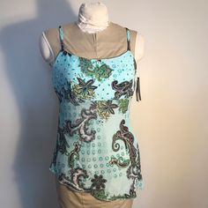 Nwt A. Byer Size Medium Aqua Tank Top. Fitted On Top, Flowy Bottom. Higher In One Side Of Waist Then The Other. Adjustable Spaghetti Straps. Has Sequins Embellishments. 100% Polyester. Smoke And Pet Free Home Fitted Printed Summer Camisole, Green Fitted Camisole For Vacation, Light Blue Fitted Camisole For Summer, Fitted Light Blue Spaghetti Strap Top, Fitted Light Blue Summer Camisole, Light Blue Fitted Tank Top For Vacation, Fitted Green Camisole For Beach, Fitted Green Camisole For The Beach, Fitted Light Blue Camisole