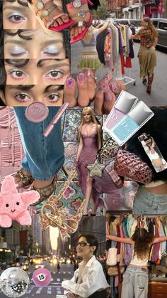 the collage shows many different images with people in them and one woman holding a pink teddy bear