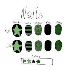 Short Nails Ideas Grunge, Easy Nail Art Green, Cool Short Nail Ideas, Grunge Green Nails, Green Day Nails, Alt Nails Designs, South Park Nails, Green Star Nails, At Home Nail Ideas