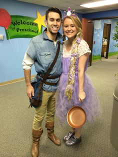 DIY Tangled, Rapunzel and Flynn Rider Costume. Rapunzel And Flynn Costume, Flynn Costume, Flynn Rider Costume, Tangled Rapunzel And Flynn, Rapunzel And Flynn Rider, Tangled Cosplay, Tangled Costume, Pregnant Halloween Costumes, Rapunzel Costume