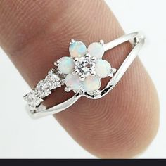 Jewelry | Adorable Fire Opal White Lotus Flower Ring | Poshmark Birthday Proposal, Australian Opal Ring, Flower Women, Frame Making, Beautiful Accessories, Precious Opal, Fire Opal Ring, Rings Diamond, Sterling Silver Flowers