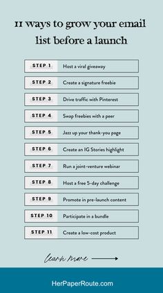 Even if you aren’t planning to create and launch a course soon, it’s never too early to start growing your email list. You can quote me on that. 😉 In the lead-up to your launch, which we call the “pre-launch period”, you should be publishing regular content related to the topic of your course. This can be either: blog posts, videos, or podcast episodes. In each piece of pre-launch content, make sure to promote your freebie multiple times and inclde the link to download it. Building Email List, Challenge List, Grow Email List, Email Marketing Inspiration, Email Ideas, Marketing Inspiration, Launch Strategy, Course Launch, Seo Writing