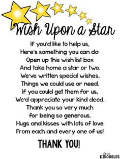 a poem written in black and white with stars on the side, which reads thank upon a star