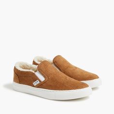 Factory: Corduroy Slip-on Sneakers With Sherpa Lining For Women Timeless Boots, Slipon Sneakers, White Leather Sneakers, Sneaker Slippers, Brown Corduroy, Jcrew Women, Fall Shoes, Sherpa Lined, Vans Classic Slip On Sneaker