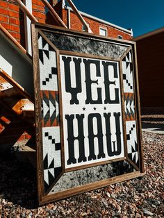 A Head West Prints original with Bunkhouse flair! Shown is Pendleton®️ Spider Rock and genuine salt and pepper cowhide. Please list in the comments if your preference of Pendleton®️ or genuine cowhide for your frame.  This item is handmade; the expected turn-around time is 4-6 weeks. Yellowstone Aesthetic Decor, Goth Western Decor, Western Themed Airbnb, Western Gothic Bedroom, Western Grunge Home Decor, Men’s Western Bedroom, Western Home Decor Signs, Western Gothic Decor, Western Wall Signs