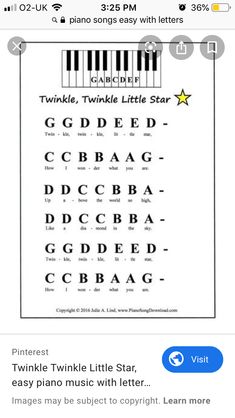 an iphone screenshot with the words twinkle, twinkle little star and piano keys on it