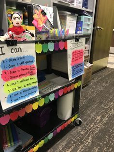 a classroom display with posters and books on it