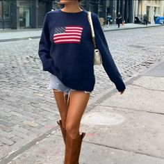 Ralph Lauren RL Flag Sweater, Streetwear Spring, American Flag Sweater, Sweater Layering, Comfortable Sweater, Stylish Sweaters, Vintage Casual, Tops Fall, Knit Pullover