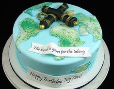 a birthday cake decorated with two binoculars and the words happy birthday my lord on it