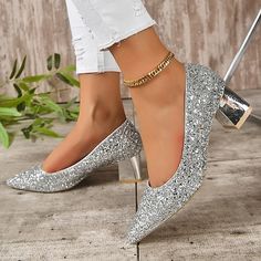 Category:Heels,Wedding Shoes,Pumps; Upper Materials:Sparkling Glitter; Embellishment:Sequin; Season:Spring,Summer,Fall,Spring   Fall; Heel Type:Chunky Heel; Gender:Women's; Toe Shape:Pointed Toe,Closed Toe; Type:Bridal Shoes,Bridesmaid Shoes; Style:Sexy,Fashion; Heel Height(inch):2-3; Outsole Materials:Rubber; Occasion:Party,Work,Club; Closure Type:Loafer; Listing Date:10/27/2023; 2024 Trends:Bling Bling,Ladies Shoes Valentines Gifts Thick Heels Pumps, Wedding Shoes For Bride, Shoes For Bride, Shoes Elegant, 파티 드레스, Bling Shoes, Womens Wedding Shoes, Mary Jane Heels, Bride Shoes