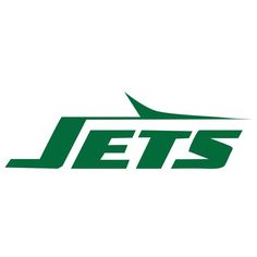 the jets logo is shown in green and white with an airplane on it's side