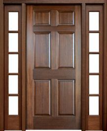 a wooden door with two side panels