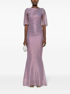 Talbot Runhof plissé-effect Lurex Gown - Farfetch Sophisticated Cocktail Dress, Gown Purple, Talbot Runhof, Versace Outfit, Ruched Bodice, Mermaid Gown, Gowns With Sleeves, High Low Hem, Mother Of The Bride Dresses