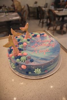 a birthday cake is sitting on the counter